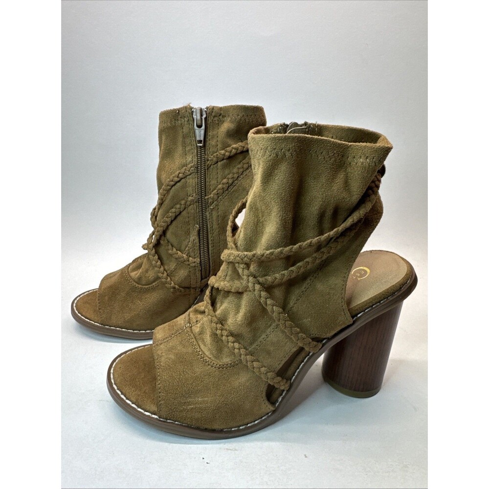 Comfort Est. Women 1946 BROWN SUEDE Block Heel Open Toe Strappy Heels Sz 7.5